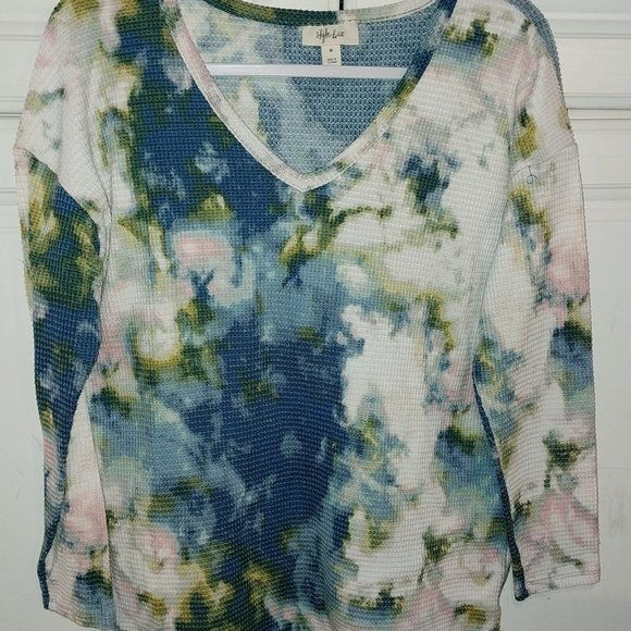 NWOT Style & Co Women's size Medium Tie-dyed Waffle-Knit Long Sleeve Top - Picture 2 of 2
